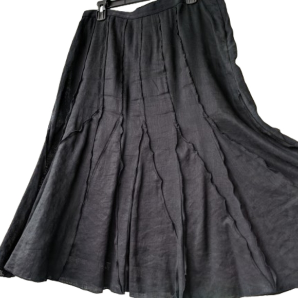 Spanner Black Linen A-Line Midi Skirt Fit and Flare Triangular Inserts Lined 12 - Picture 3 of 10